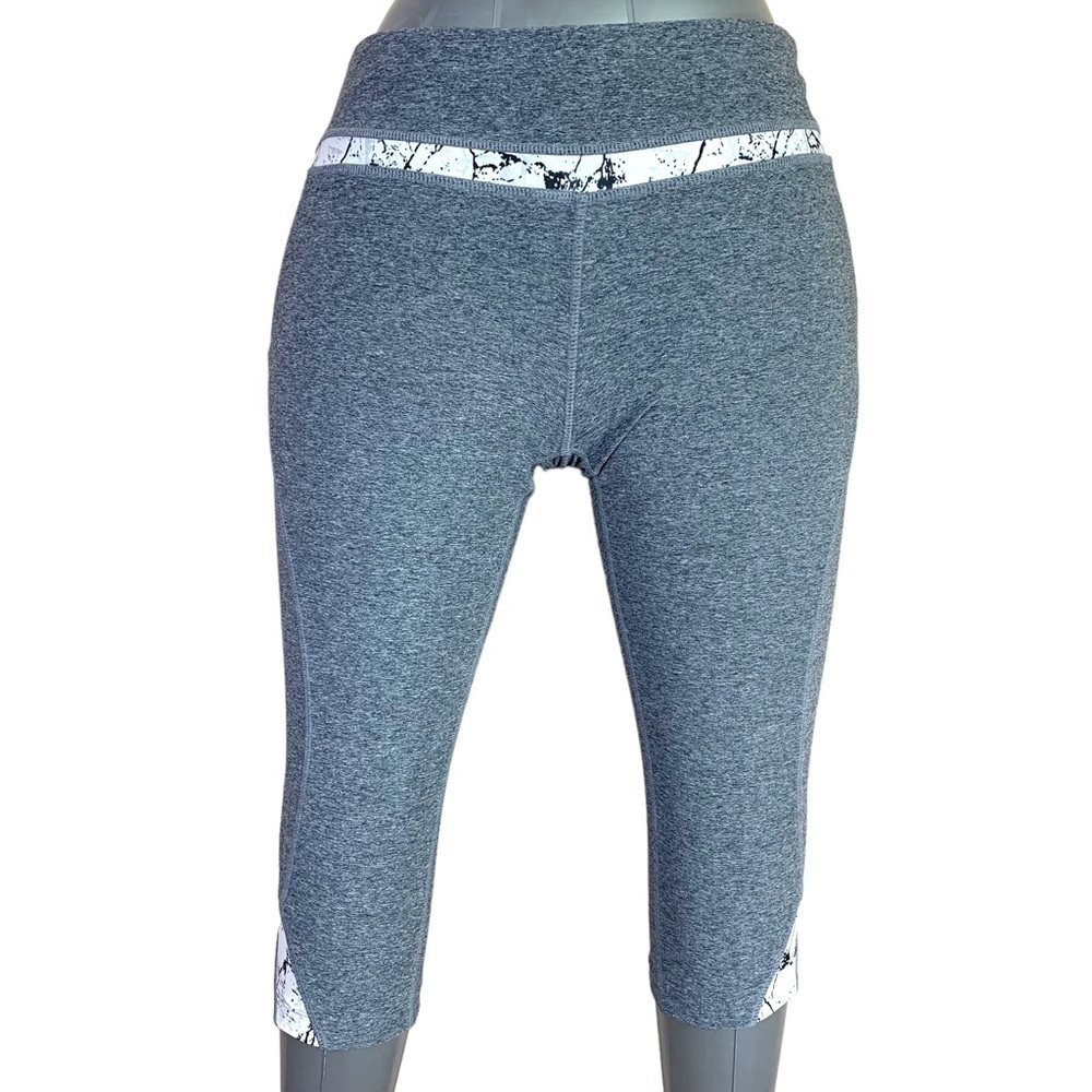 Large MPG Grey Athletic Activewear Capris Athleisure Stretch Pocket Accent